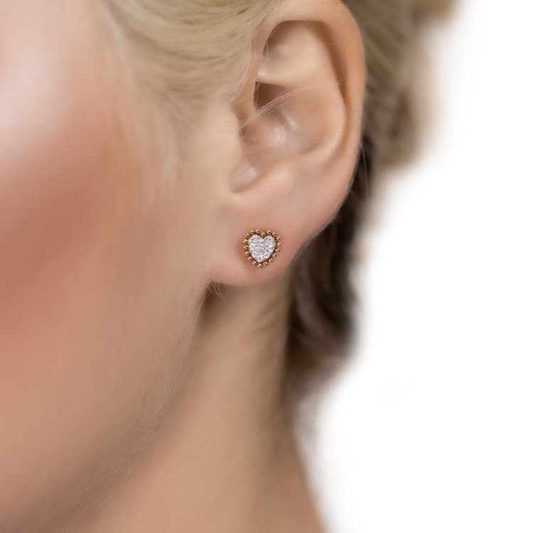 Bling Heart Earrings - Yellow Gold