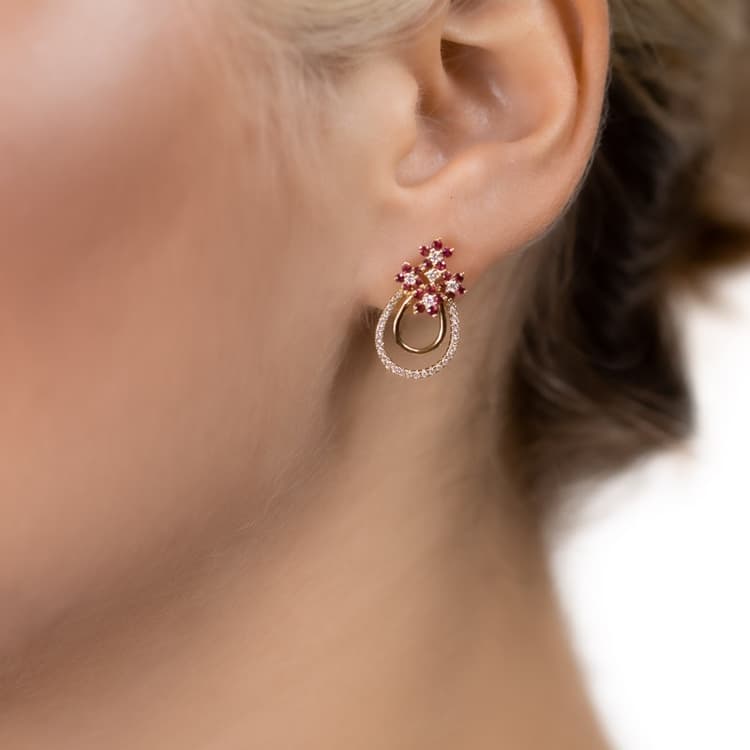 Drop Ruby Blossom Earrings